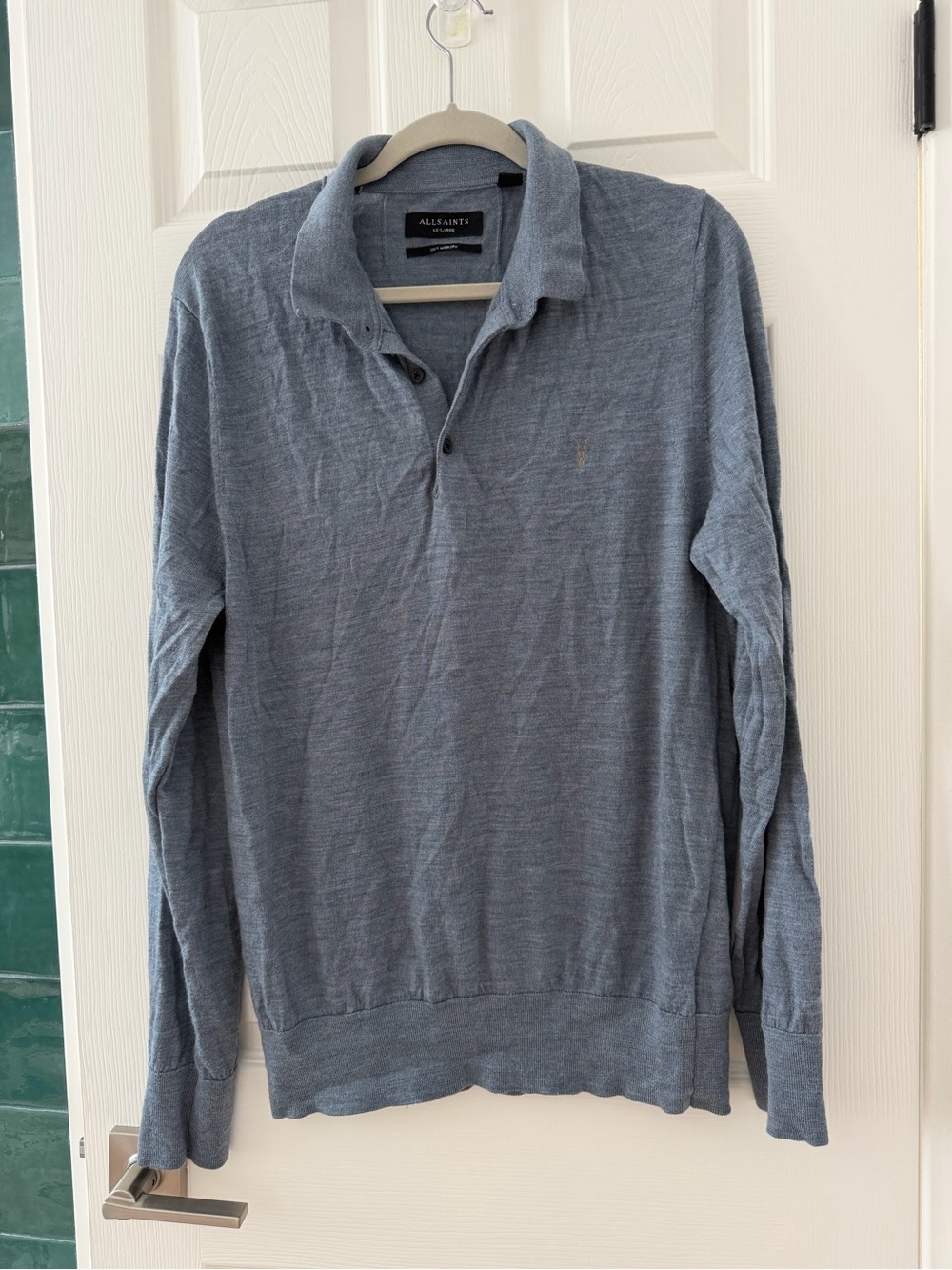AllSaints Men's Wool Blue Long-Sleeve Sweater